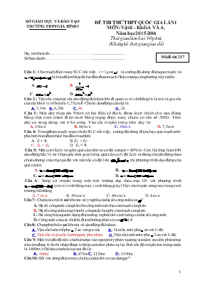 Đề thi thử THPT quốc gia lần 1 môn Vật lí - Khối a và a1 năm học 2015-2016 thời gian làm bài 90 phút